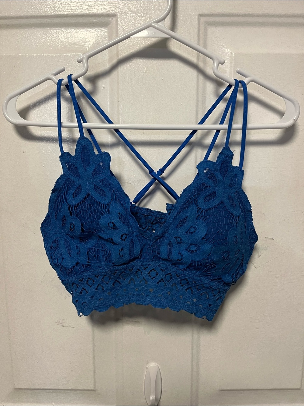 Blue Lace Bralette with Crisscross Straps